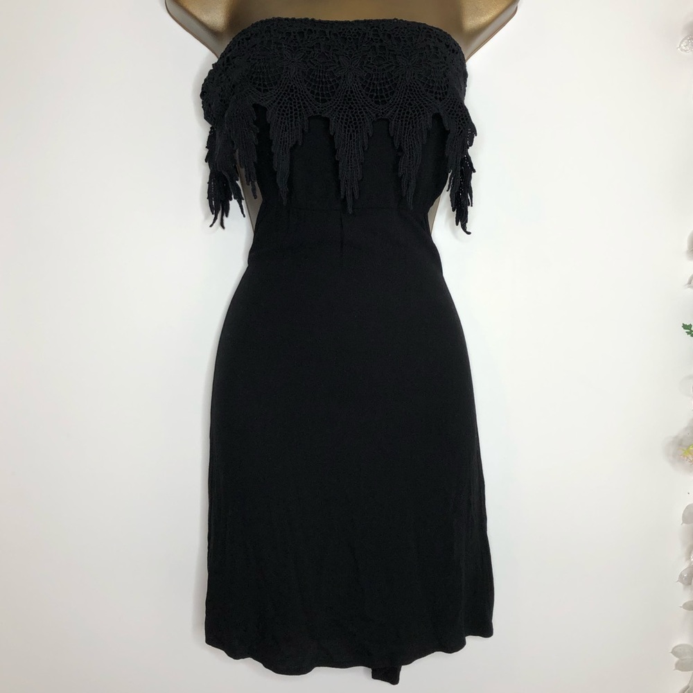 Stella black strapless dress, lace, cutout back